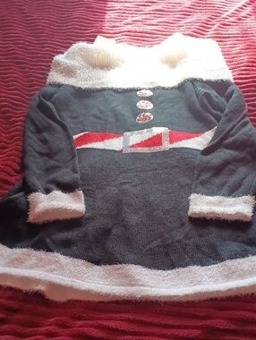 Holiday Time Black and White Holiday Sweater Dress with Red Logo